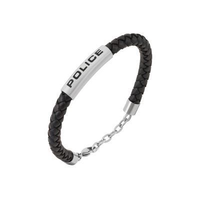 Armband POLICE "Skyfall", schwarz, edelstahlfarben, Armbänder, Herren, 22cm, Edelstahl Leder, Edelstahl, Leder, Armband