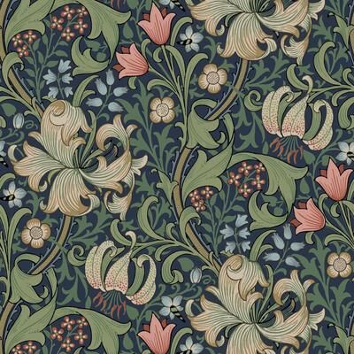 Morris & Co. Golden Lily Indigo and Rose Peel and Stick Wallpaper
