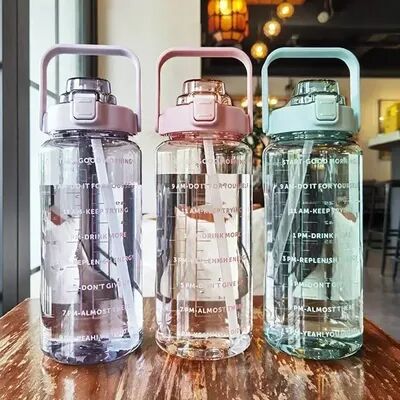 Perfect Picks Market Portable Water Bottle With Straw & Time Marker Ideal For Fitness & Outdoor Activities blue