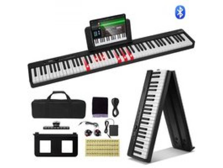 VEVOR Clavier Piano Pliable 88 Touches, Bluetooth et MIDI, Piano Électronique Numérique Portable avec Pédale de Sustain, Touches Lumineuses, Rechargeable pour Débutants, Adolescents, Adultes, Noir