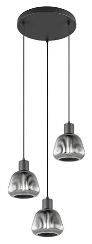 Trio Leuchten Hanglamp Tarifa - Mat Zwart en Transparant Glas - 3 Lichtpunten