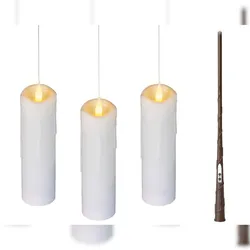 Lumineo Magische LED Kerzen 19x5cm zum Aufhängen 3er Set Zauberstab Holzoptik Flackereffekt Batteriebetrieben Weihnachtsbeleuchtung Innenbereich - Weiß