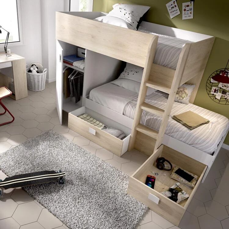 garneroarredamenti Letto a castello per bambini con armadio 255x112cm rovere bianco Sole
