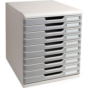 Exacompta Schubladenbox 302041D, Modulo, A4, 10 Fächer, Kunststoff, steingrau / lichtgrau