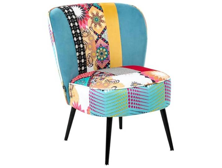 Beliani Bequemer Sessel aus Stoff bunt blau/schwarz Patchwork Design Voss