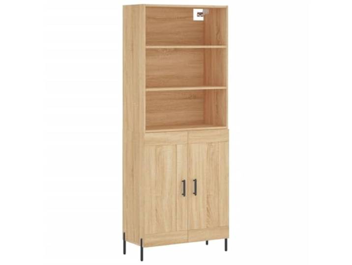 Roanoer Highboard Sonoma-Eiche 69,5x34x180 cm Holzwerkstoff Schrank Eleganter Viertürer-Schrank in Eichen-Optik für Wohnzimmer und Flur mit robusten Metallfüßen und viel Stauraum.