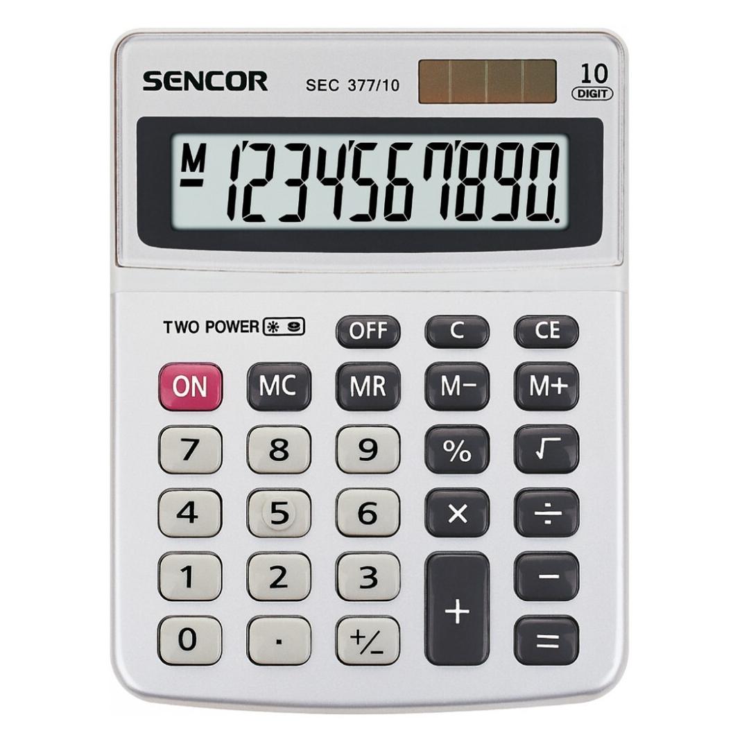 Sencor calculator SEC 377/10 calculator, gray, desktop, 10 seats, dual power supply, metal housing (Solarenergie) (SEC 377/10)