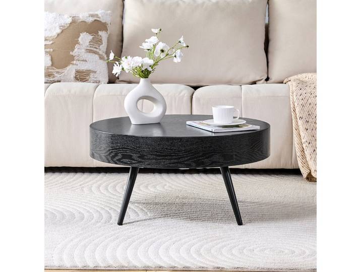 BBWL Couchtisch 70 cm, MDF, Metallbeine, höhenverstellbare Füße, Runder Couchtisch, minimalistisches Design