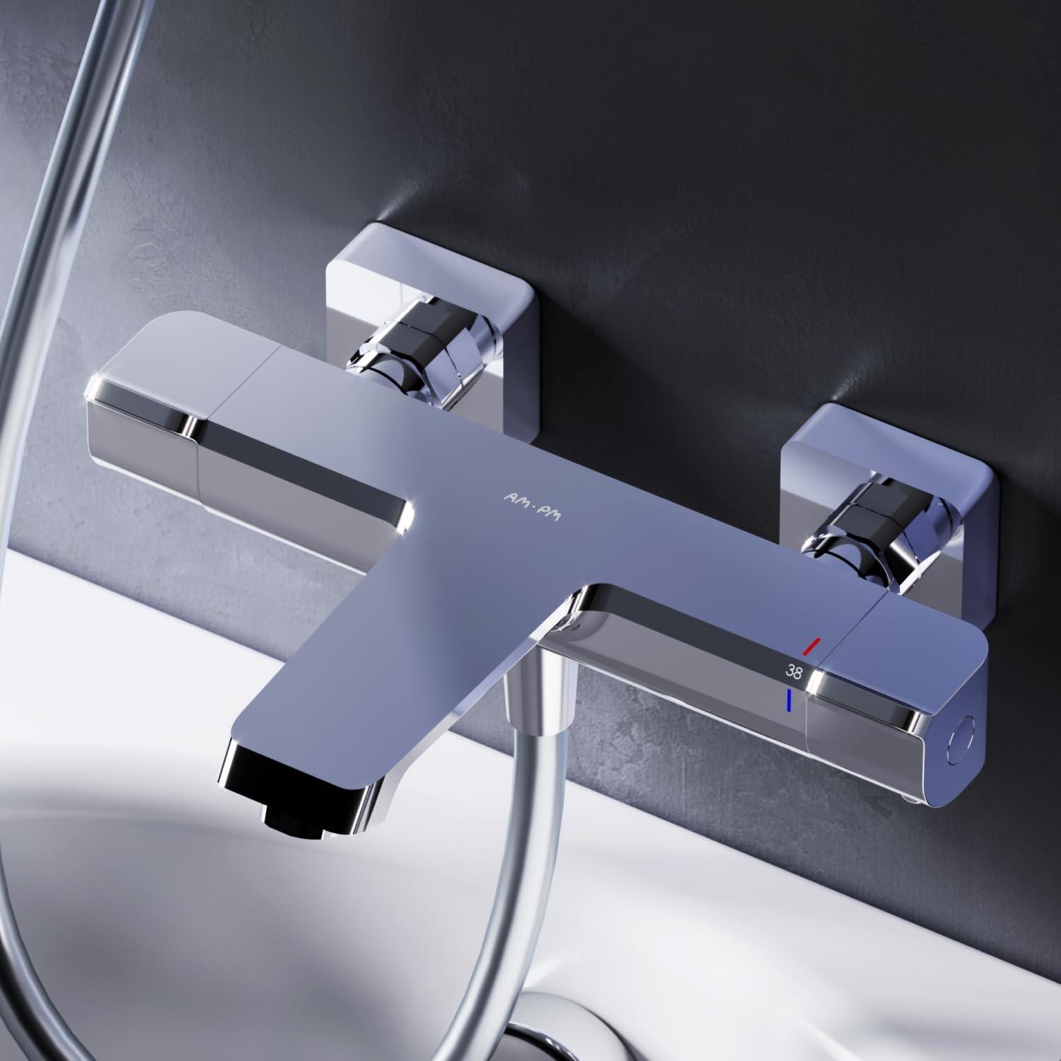 Thermostatische Wannenarmatur, Chrom, Wandmontage, 2-Loch