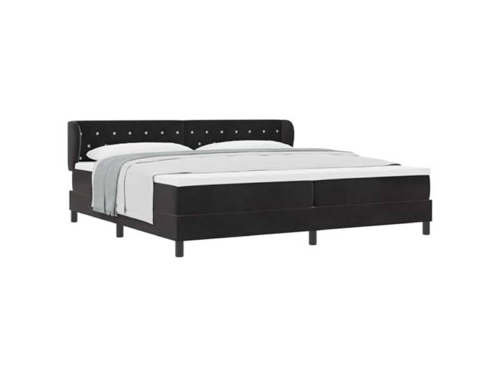 KTHLBRH Boxspringbett mit Matratze schwarz 200 x 200 cm Samt Verstellbares Kopfteil, inklusive Topper, Holzrahmen, schwarze Kunststoffbeine, minimalistischer Stil