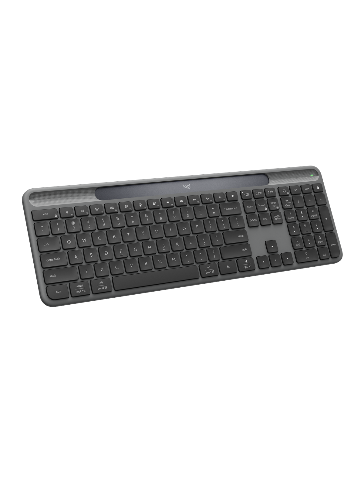Logitech K980 Signature Slim Solar+ Wireless - Tastatur - Full-Size - Dänisch/Norwegisch/Schwedisch/Finnisch - Grau
