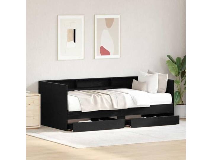 KTHLBRH Daybed Eiche Schwarz 100 x 200 cm Holz Mehrschichtig Mit Schubladen, multifunktionales Design, einfache Wartung, geeignet für kleine Räume