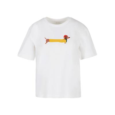 T-Shirt MERCHCODE "Merchcode Ladies Christmas Dog Tee", Damen, Gr. M, weiß, 100% Baumwolle, bedruckt, oversize, Rundhals, Shirts T-Shirt