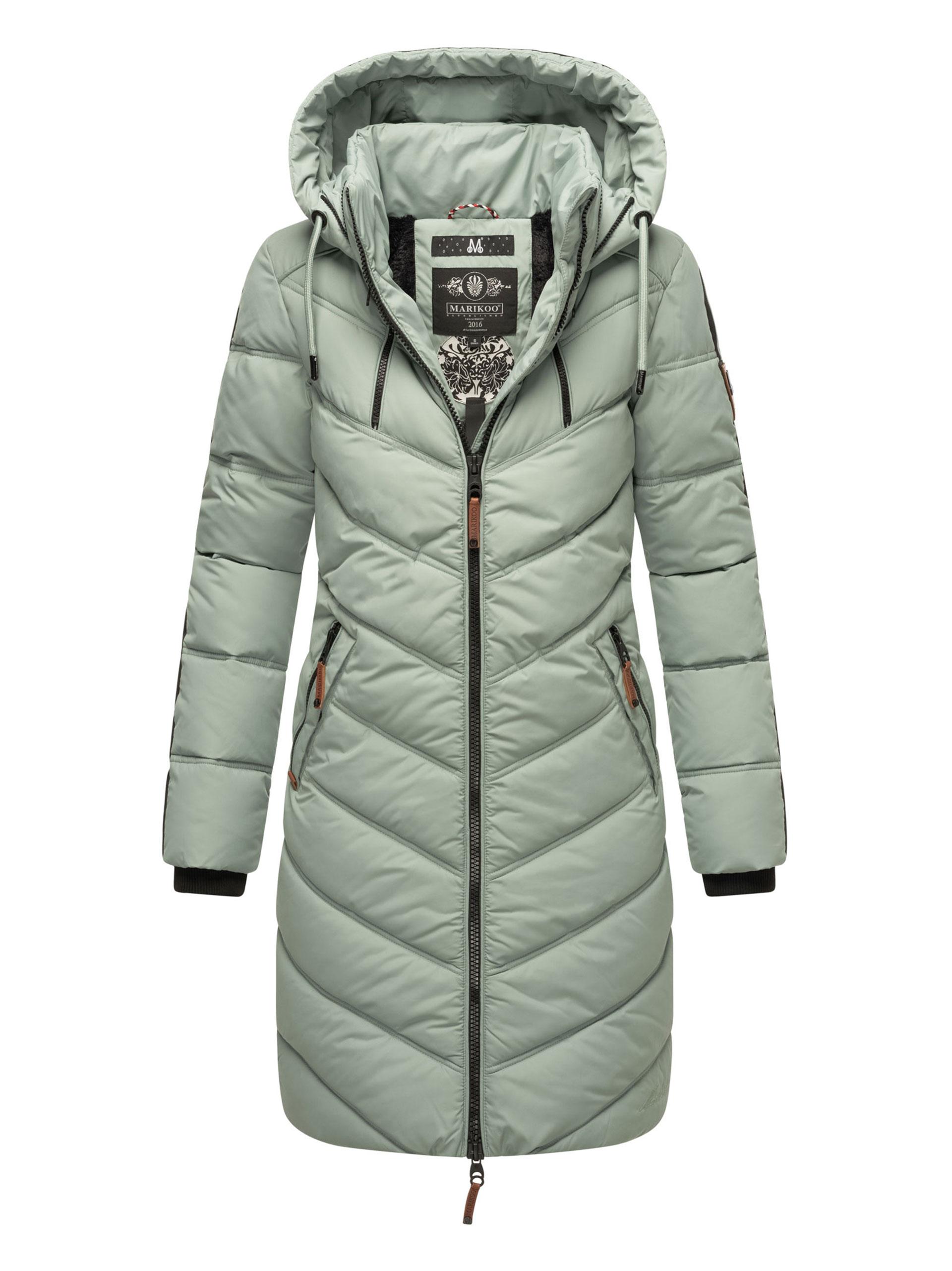 Marikoo Damen Winter Steppjacke – Armasa, lang mit Kapuze & Teddyfell