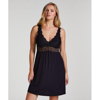 Pyjama HUNKEMÖLLER "Nora Lace Slip Dress", Damen, Gr. XS, schwarz, 95% Viskose, 5% Elasthan, Homewear-Sets Pyjama