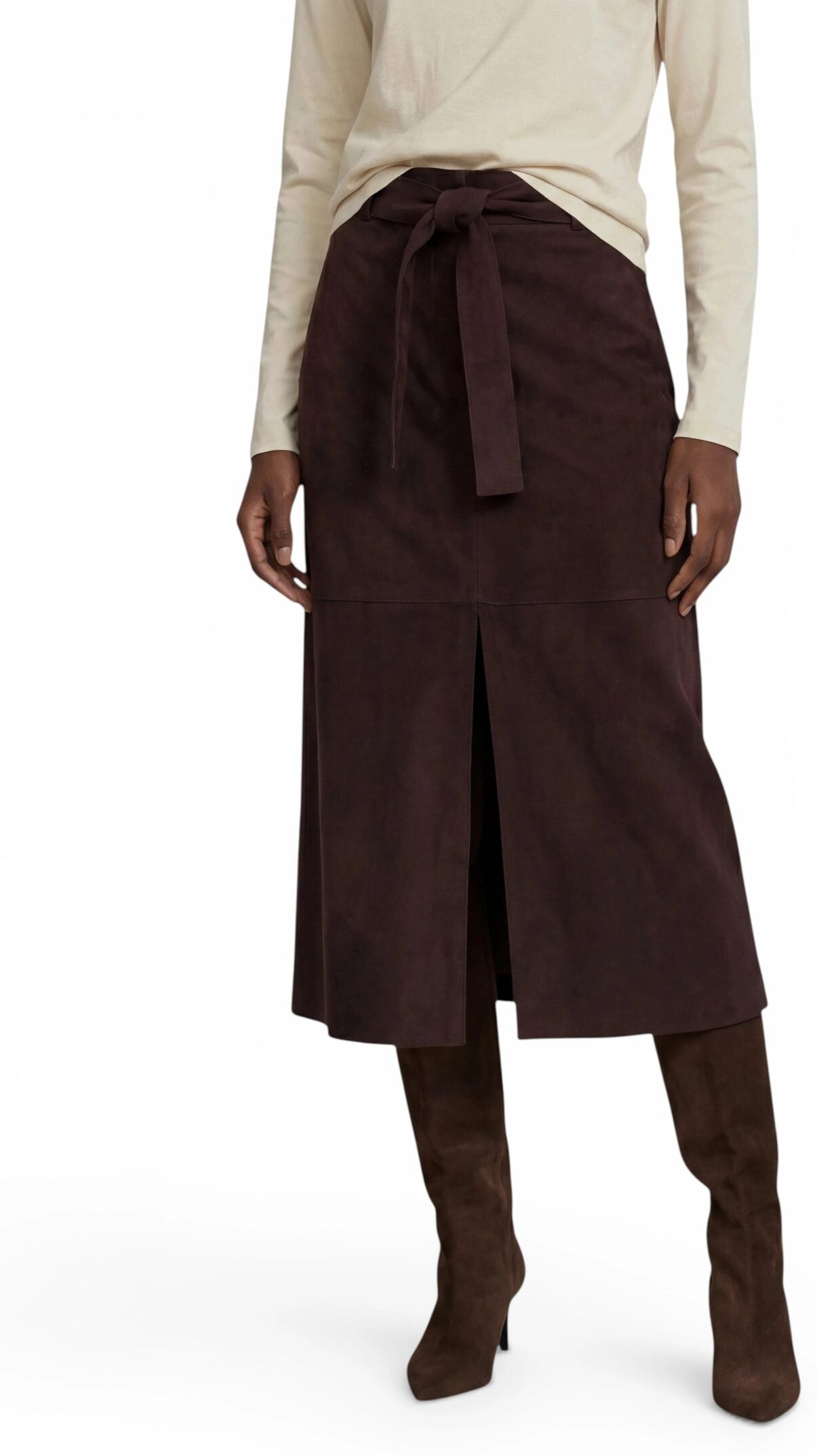 A-Linien-Rock ZERO "A-Linien-Rock mit Gürtel", Damen, Gr. 44, braun (chocolate plum), Einsatz: 95% Polyester PES. 5% Elasthan EL., Röcke A-Linien-Rock