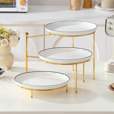 MALACASA PLAT Porcelain 3-Tier Dining Serving Set Plates & Metal Stand