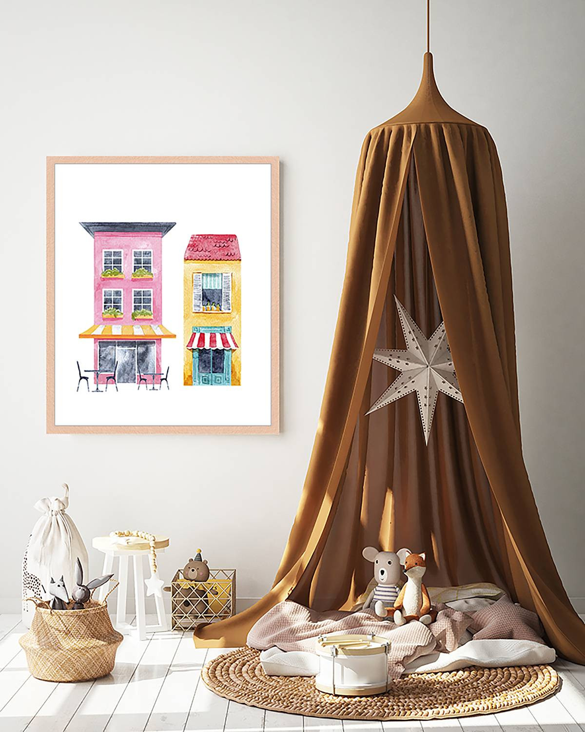 home24 Afbeelding Cafe House abstracte illustratie in meerdere kleuren, 53 x 63 cm