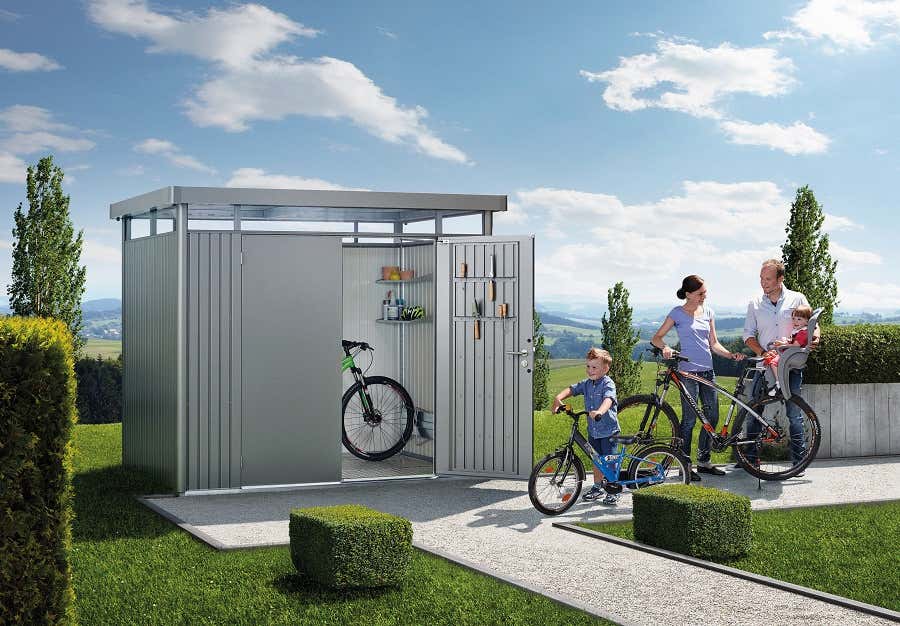Biohort Highline, Metallschuppen, Doppel, Flachdach, Silber, Metall, Silber