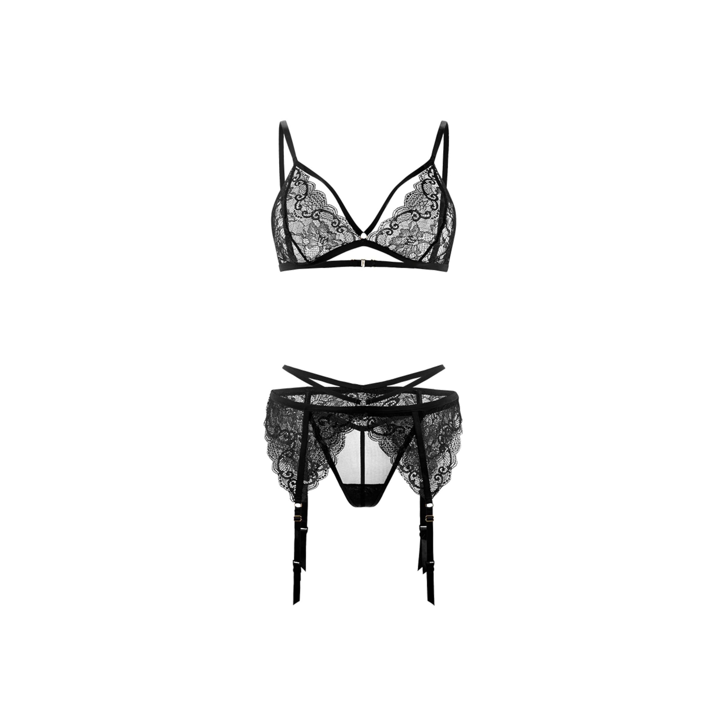 Spitzen-Set mit Golddetails, 3 Teile