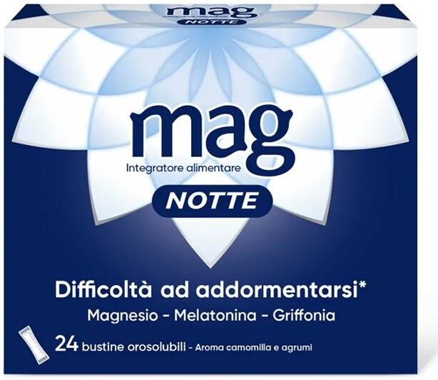 MAG Notte Melatonina Per Dormire 24 Bustine Qualità del Sonno e Rilassamento