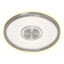 LED Deckenleuchte silber Wohnzimmerlampe rund Deckenlampe mit Hintergrundbeleuchtung, Backlight, 22W 3000Lm warmweiß, DxH 42,5x3,6 cm