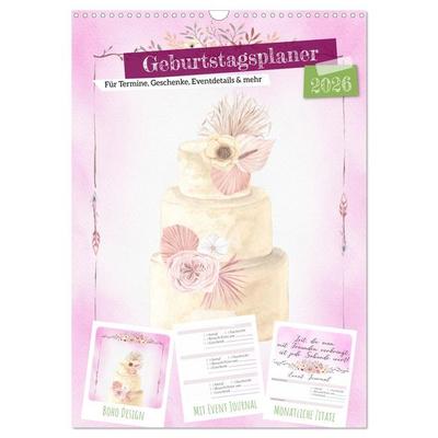 Geburtstagsplaner Boho Rosa - Für Termine, Geschenke, Eventdetails & mehr (Wandkalender 2026 DIN A3 hoch), CALVENDO Monatskalender