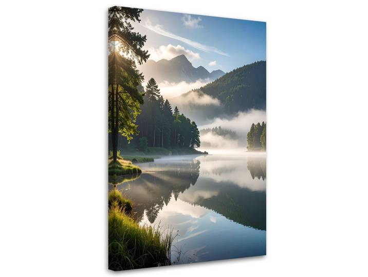 Feeby Leinwandbild Landschaft See Berge Täler 70x100cm, Grün, Landschaft/Berg, Rechteckig, 70x100 cm, Bilder & Rahmen, Bilder, Leinwandbilder