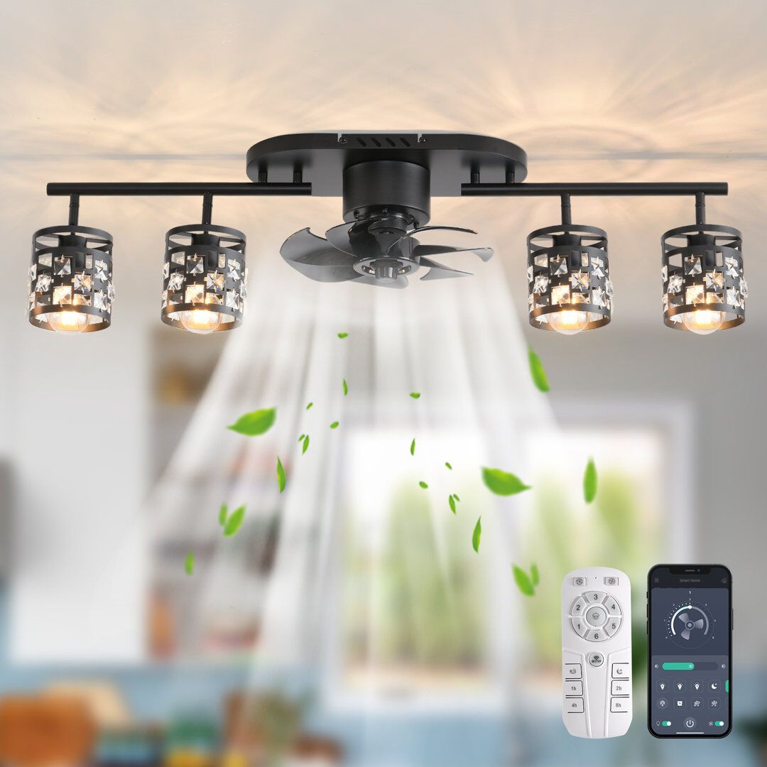 Blue Elephant 100cm 7 - Blade Crystal Linear Ceiling Fan with Light Kit and Remote/APP Black 29cm