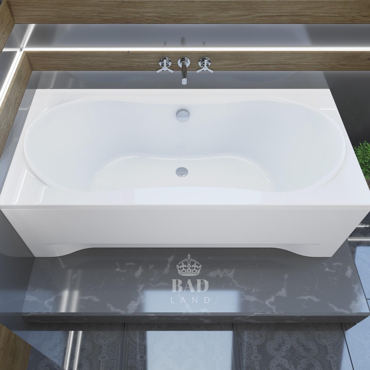 BADLAND Badewanne Rechteck Long 180x80 mit Acrylschürze, Füßen und Ablaufgarnitur GRATIS