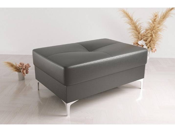 JVmoebel Polsterbank Grauer Fußhocker aus Kunstleder mit Edelstahlfüßen (1-St., Hocker), Made in Europa