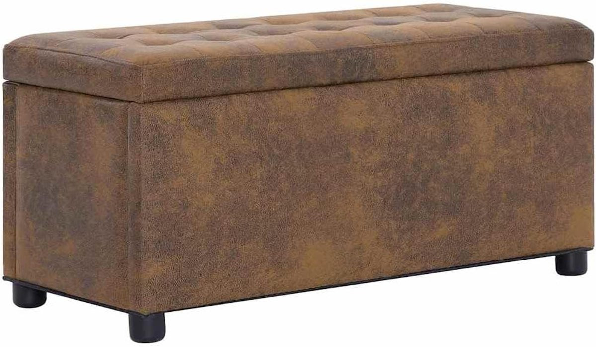 Bruine Opberg Hocker met verborgen opbergruimte en extra zitplaats, Lengte: 87,5 cm