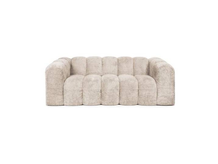 CALICOSY - Canapé compressé 3 places en tissu bouclé beige L214 cm - EZRA - Beige