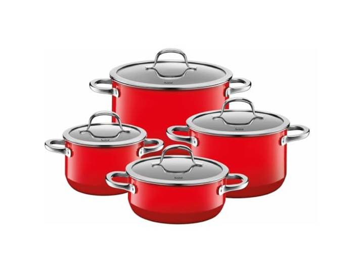 Silit Passion Red Topfset 4-teilig, Töpfe mit Glasdeckel, Silargan Funktionskeramik, Induktionstöpfe, Topf Induktion, rot