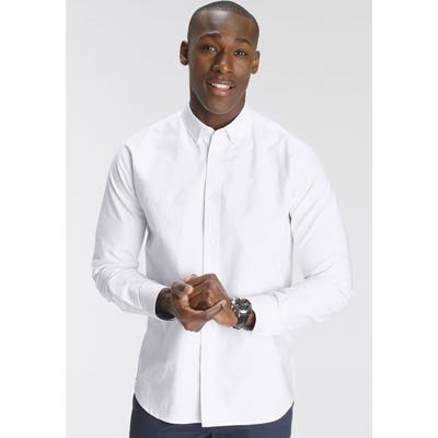 Langarmhemd DELMAO, Herren, Gr. L (41/42), N-Gr, weiß, Web, Obermaterial: 100% Baumwolle, unifarben, Basic, tailliert, 2-Knopf-Manschette, Hemden, in Oxford Qualität