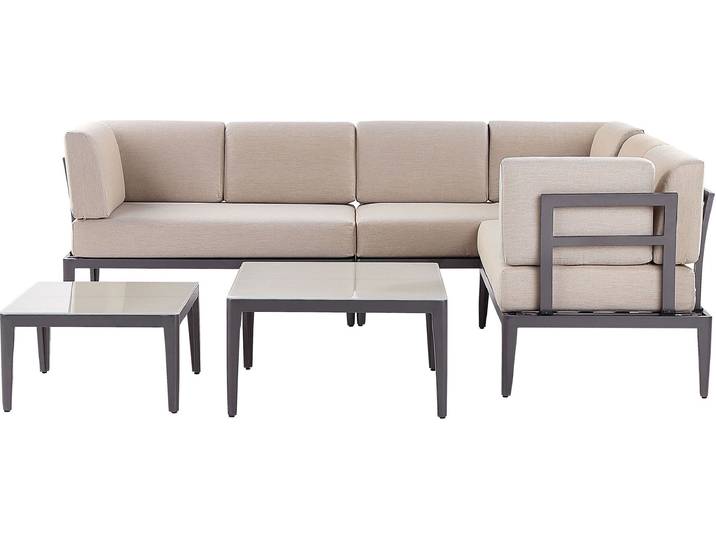 BELIANI Lounge Set Grau u. Beige Aluminium mit Auflagen zwei Tische für 6 Personen Garten Terrasse Balkon