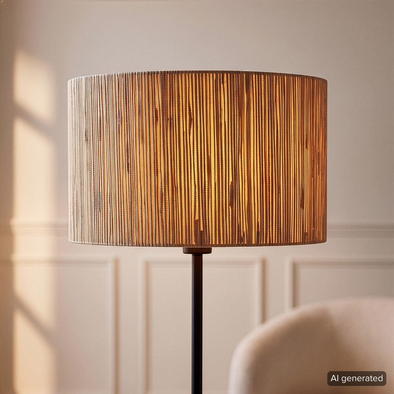 Brilliant Wimea vloerlamp zwart/naturel met natuurvezel en metaal, Ø 38 cm