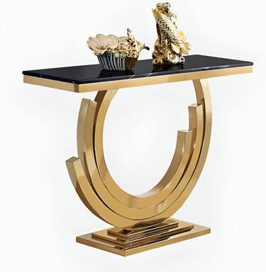 HCD New Moon gold and Black Marble Console Table