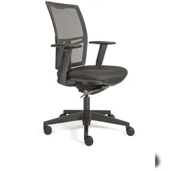 Bürodrehstuhl mit Armlehnen, Netzrücken, Donati Mechanik, Kunststofffußkreuz, schwarz