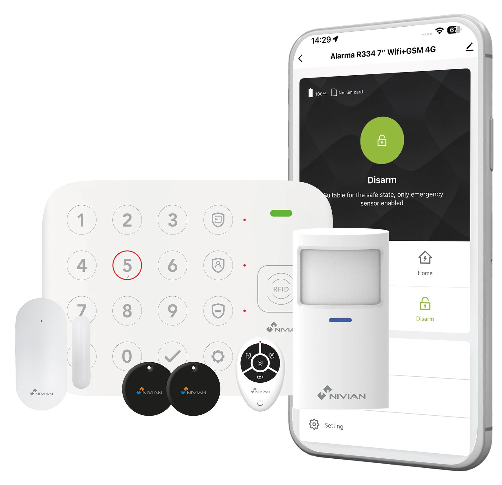 Selius Intelligent wifi-alarmsysteem voor thuis of bedrijf met bewegingssensor, deursensor en afstandsbediening