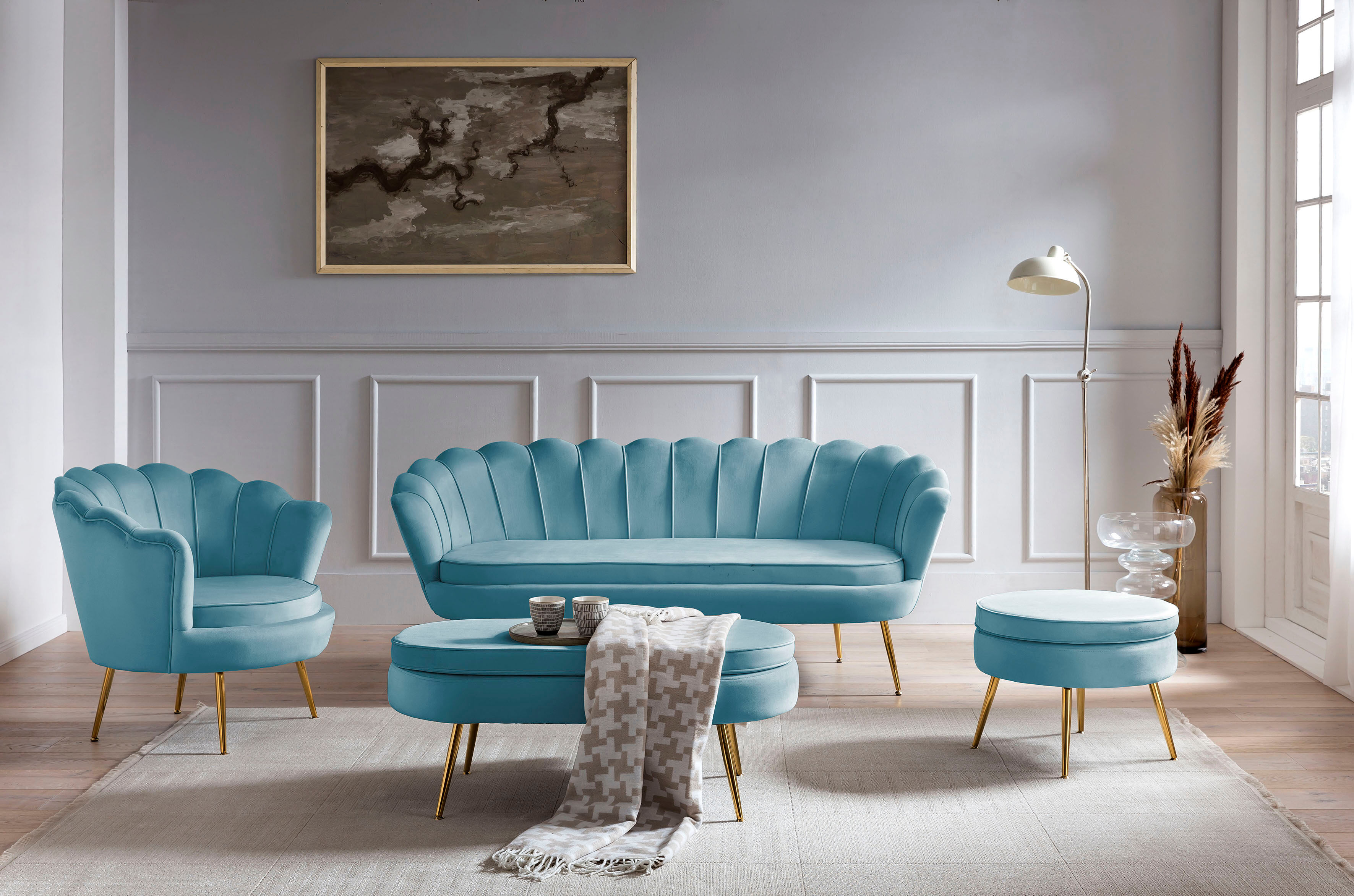 Loungesessel SALESFEVER "Clam - Design Cocktailsessel", blau, B:76cm H:78cm T:76cm, 100% Polyester, Sessel, Loungesessel, Prachtvoll extravagantes Design im Muschel-Look