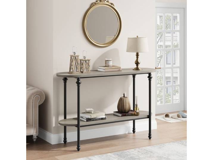 Console - Rustique - 110x30x74cm - Bois massif - Gris - Style Scandinave Moderne