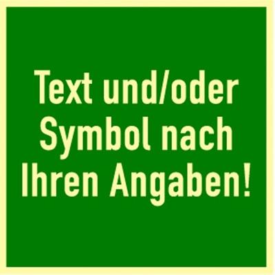 Dreifke® Schild, Rettungszeichen-Text u./o. Symbol nach Angabe,Kunstst.,nachl.,160-mcd, 148x148mm