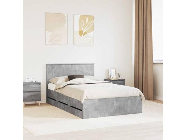 RJPLMFV Bettgestell, Betongrau, 135 x 190 cm, Holz Integrierte geheime Aufbewahrung, fester Lattenboden, modernes minimalistisches Design, einfache Reinigung
