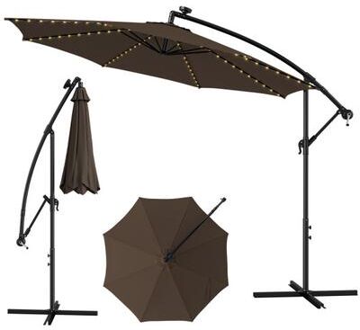 Costway 10 Feet Patio Offset Umbrella with 112 Solar-Powered LED Lights-Beige-Coffee