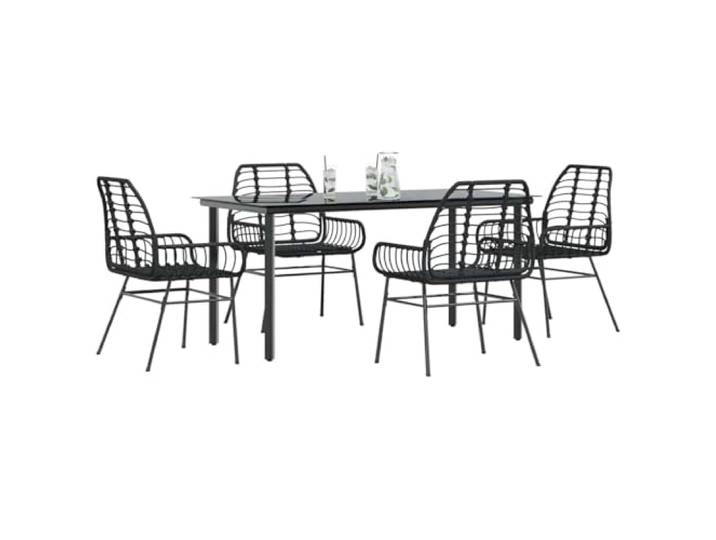 HEFZGDB 5-teiliges Garten-Esszimmerset aus schwarzem Polyrattan mit Glasplatte, wetterbeständige PE-Rattan Möbelgruppe mit Stahlgestell für Terrasse, robuste Outdoor-Möbel