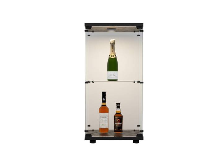 Shopentra Zweistöckige glasvitrine tür led metallrahmen schwarz, Schwarz, Glas, 36.5x86.2x40.4 cm, Esszimmer, Vitrinen, Vitrinenschränke