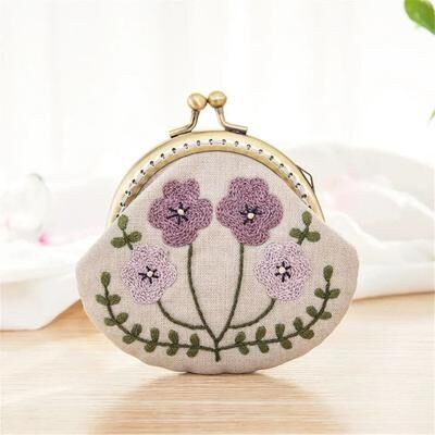 Uplifted Goods Handmade Flowers And Bird Embroidered DIY Coin Purse Kit f