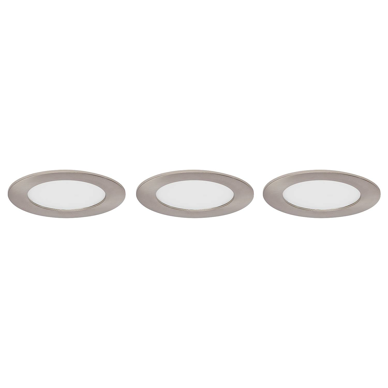 home24 LED-inbouwlamp Flat in set van 3, rond, zilver/grijs, Ø 12 cm