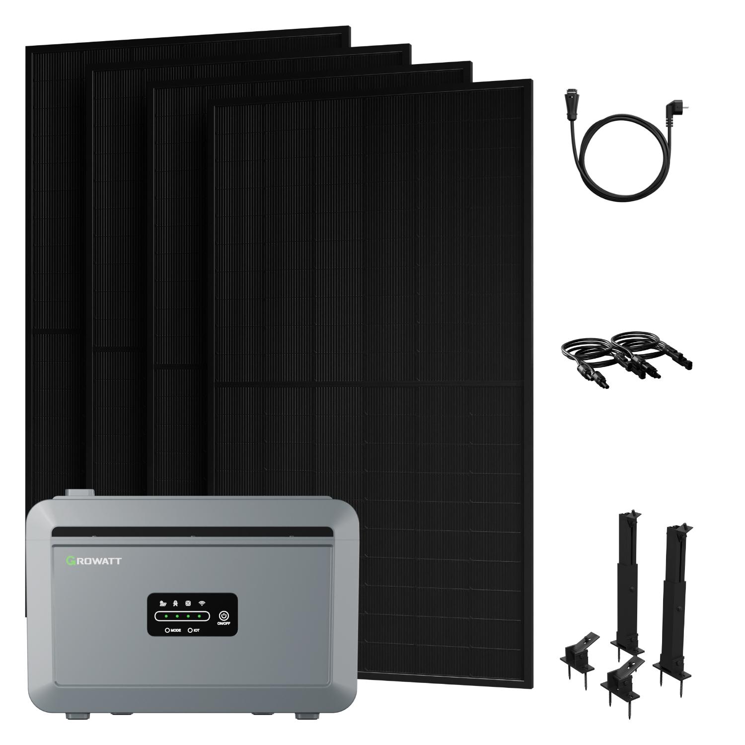 Powerness Balkonkraftwerk mit Speicher: Growatt NEXA 2000 und 4x SUNPRO 500W Bifazial Solarmodule & 4x Fassaden und Flachdach Halterung (0% MwSt)